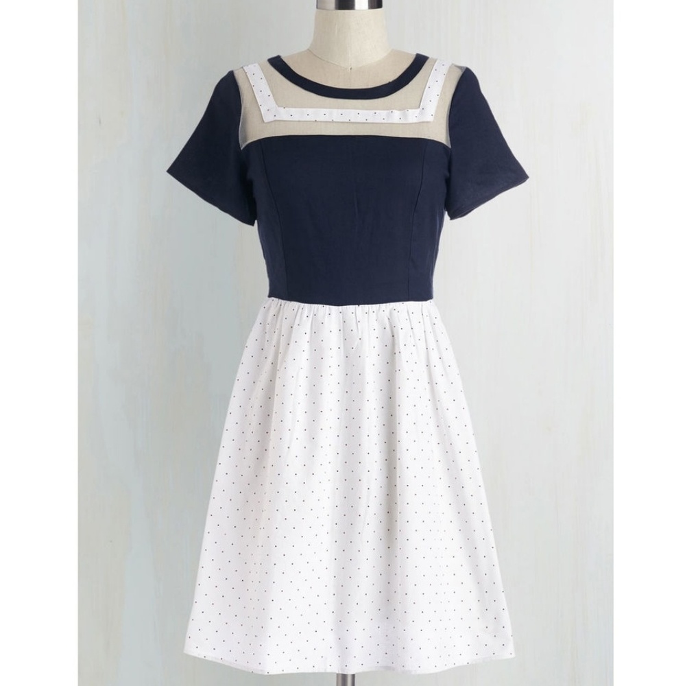Navy/white with polka dot dress